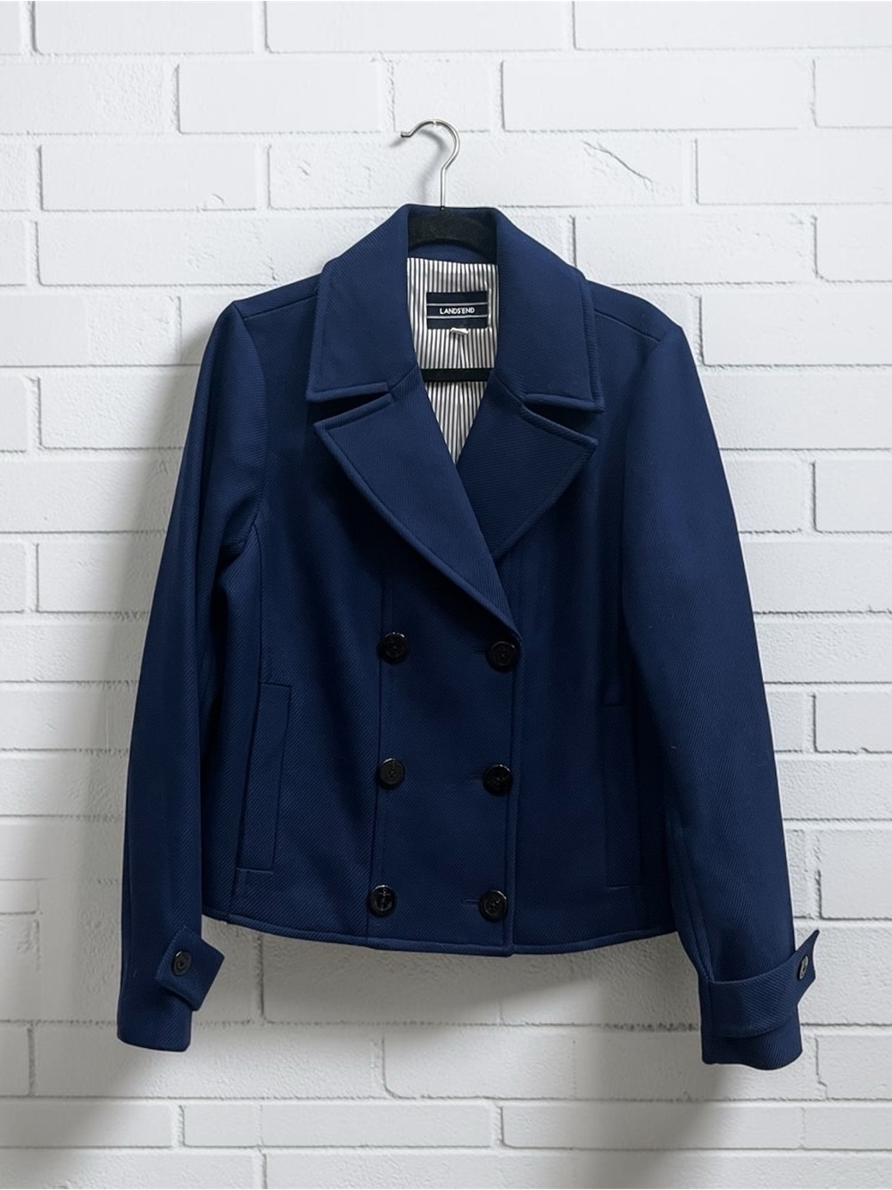 Lands’ End Navy Double Breasted Peacoat Jacket Anchor Buttons, 16T